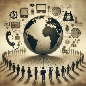 DALL·E 2024-09-17 11.18.43 - An image in a shadowy, abstract style showing the world interconnected by phones, computers, and people. The globe is subtly depicted in the center, w DALL·E 2024-09-17 11.18.43 - An image in a shadowy, abstract style showing the world interconnected by phones, computers, and people. The globe is subtly depicted in the center, w